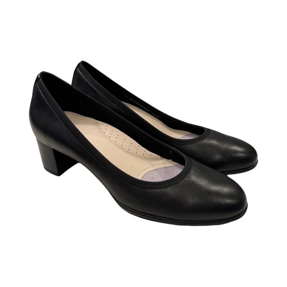 Aravon Womens Black Leather Slip On Heels Pumps Shoes NWT Size 9.5